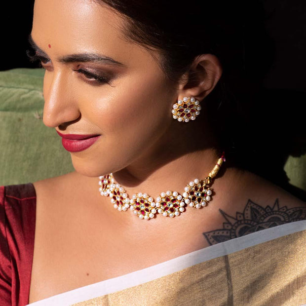 Silver Oxidized Tribal Choker Necklace with Jhumka earrings – AryaFashions